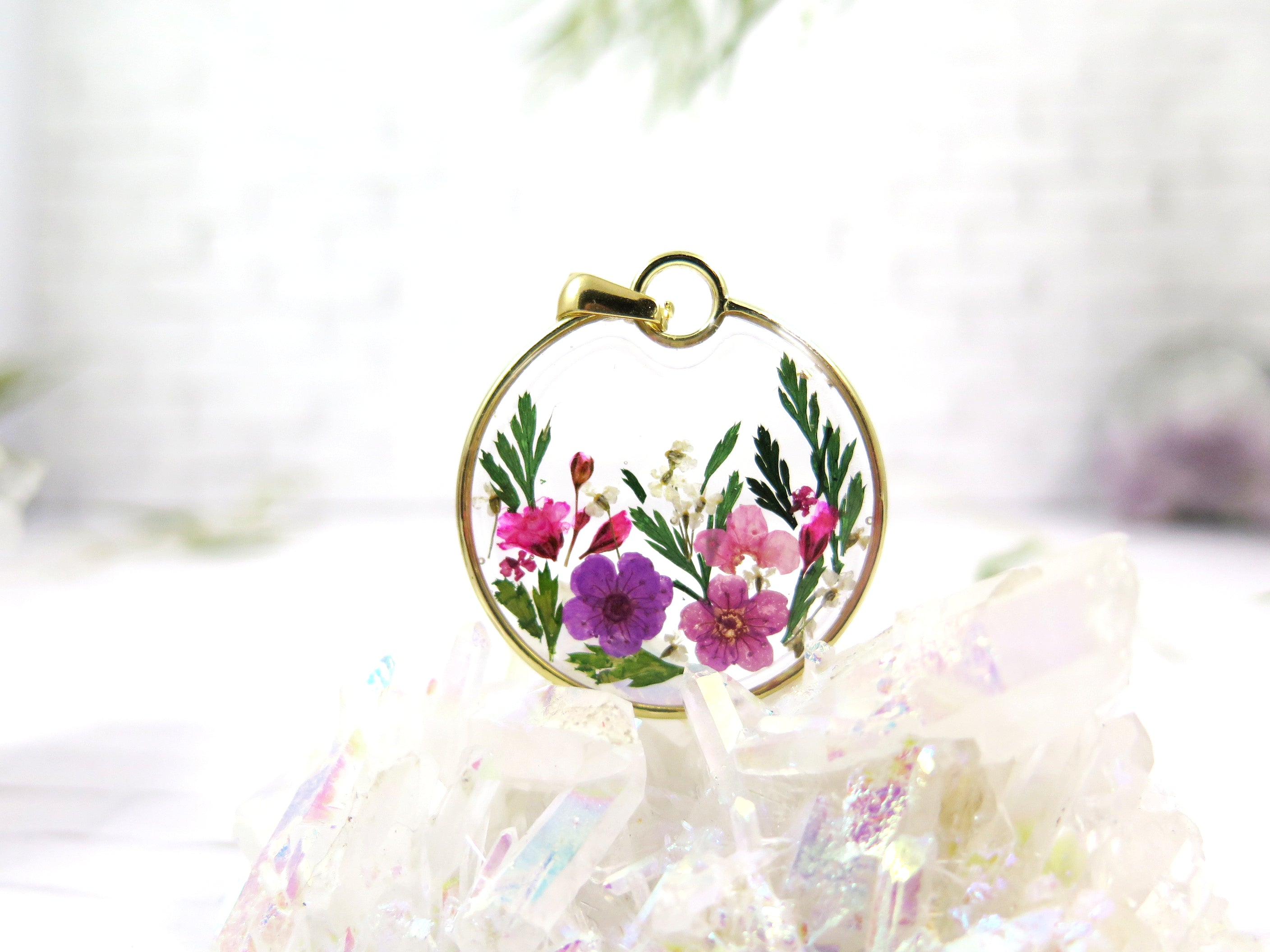 Real Flower Resin Necklace | Fashion Preserved Flower Pendant | Purple | Pink | White Flower Jewerly | New Job Gift, White daisy