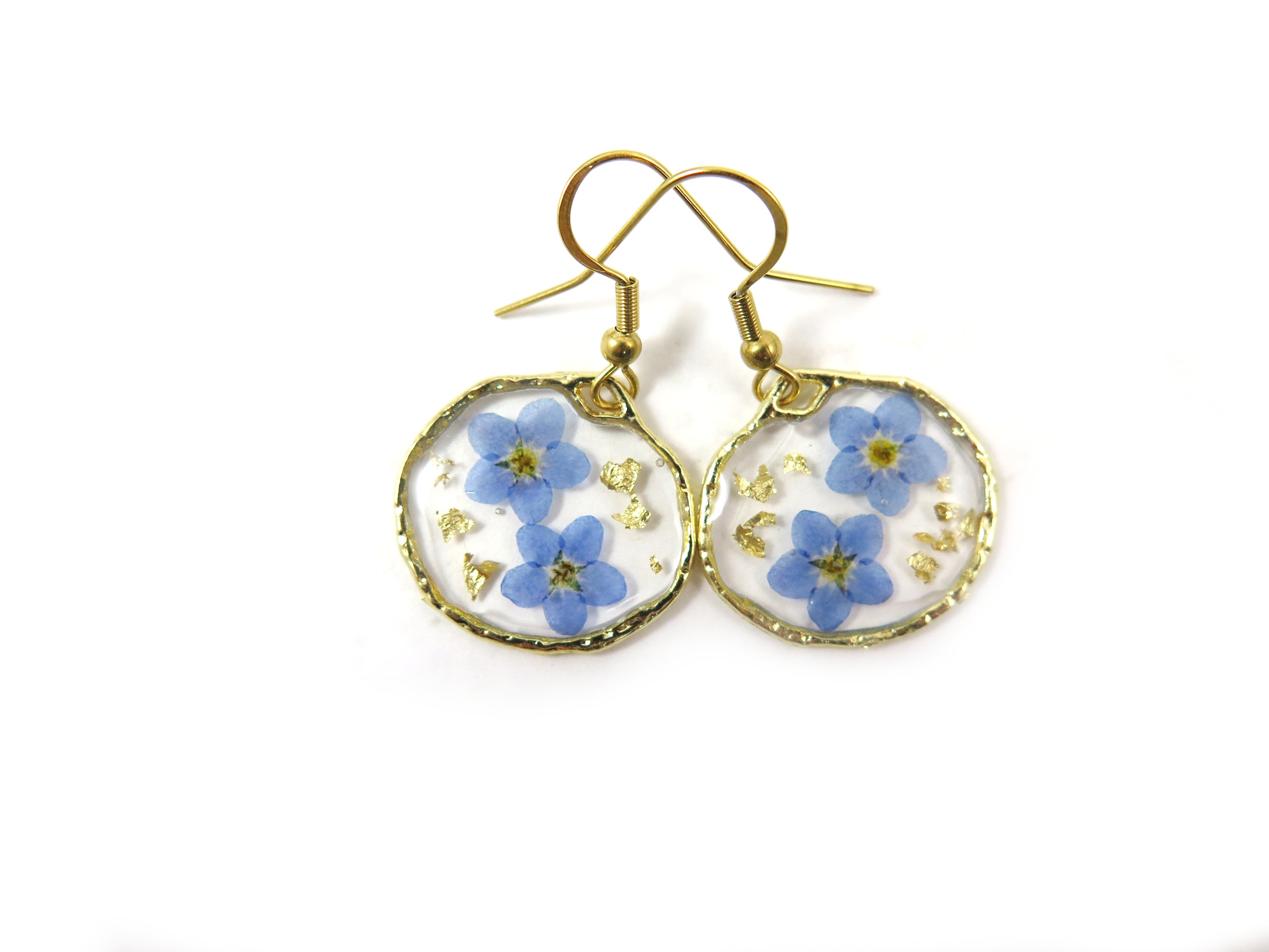 Forget me not earrings dried flowers circle earrings – Smile with
