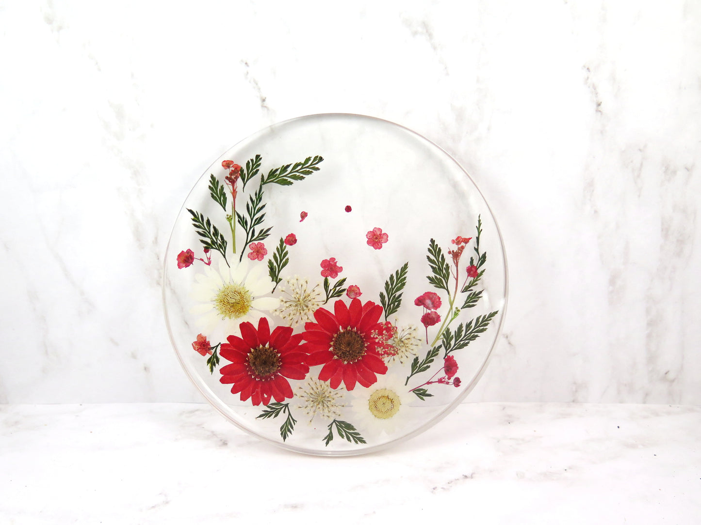 Decorative tile resin coaster home decor - housewarming gift - Pressed flowers Art
