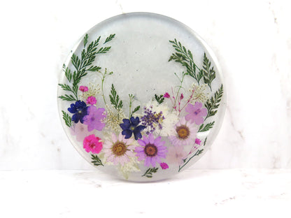 Pressed flowers Art - Floral resin coaster - Small gift for home
