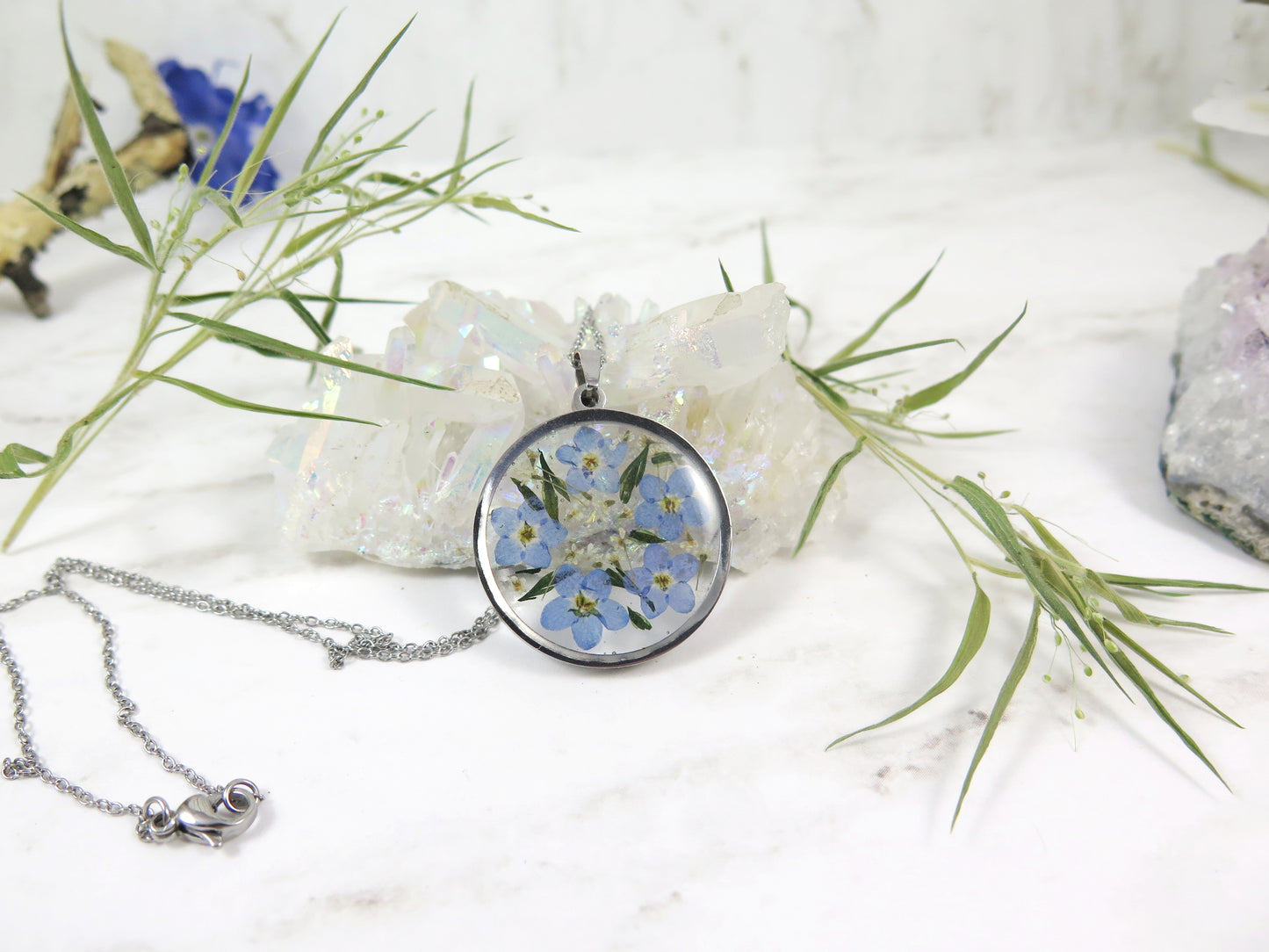 Forget me not flower necklace Handmade resin jewelry