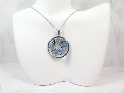 Forget me not flower necklace Handmade resin jewelry