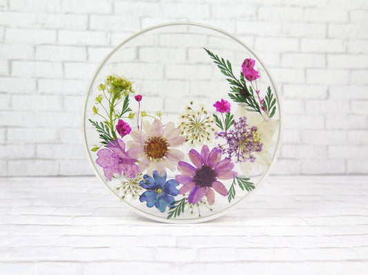 Floral resin coaster - pressed wildflowers coaster - Christmas small gift for home 