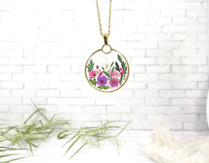 Small dried flowers necklace Handmade resin jewelry