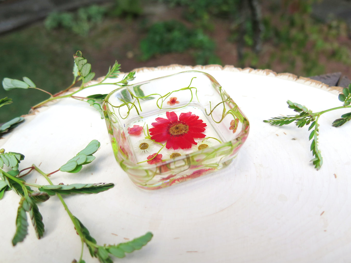 Custom made home decor trinket dish with your flowers