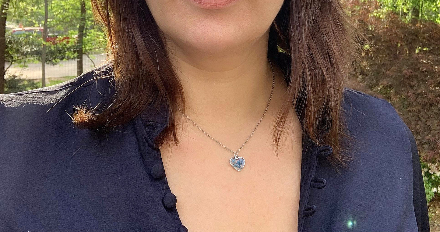 Small heart necklace real Alyssum flower dainty jewelry