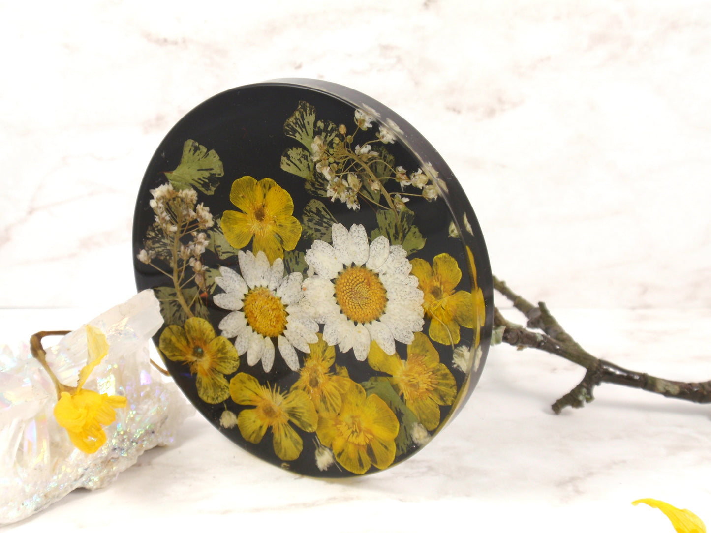 Decorative tile Rresin coaster with real flowers