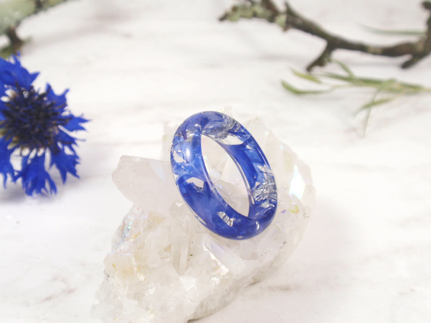 Real Flower ring with silver flakes | Artisian band ring