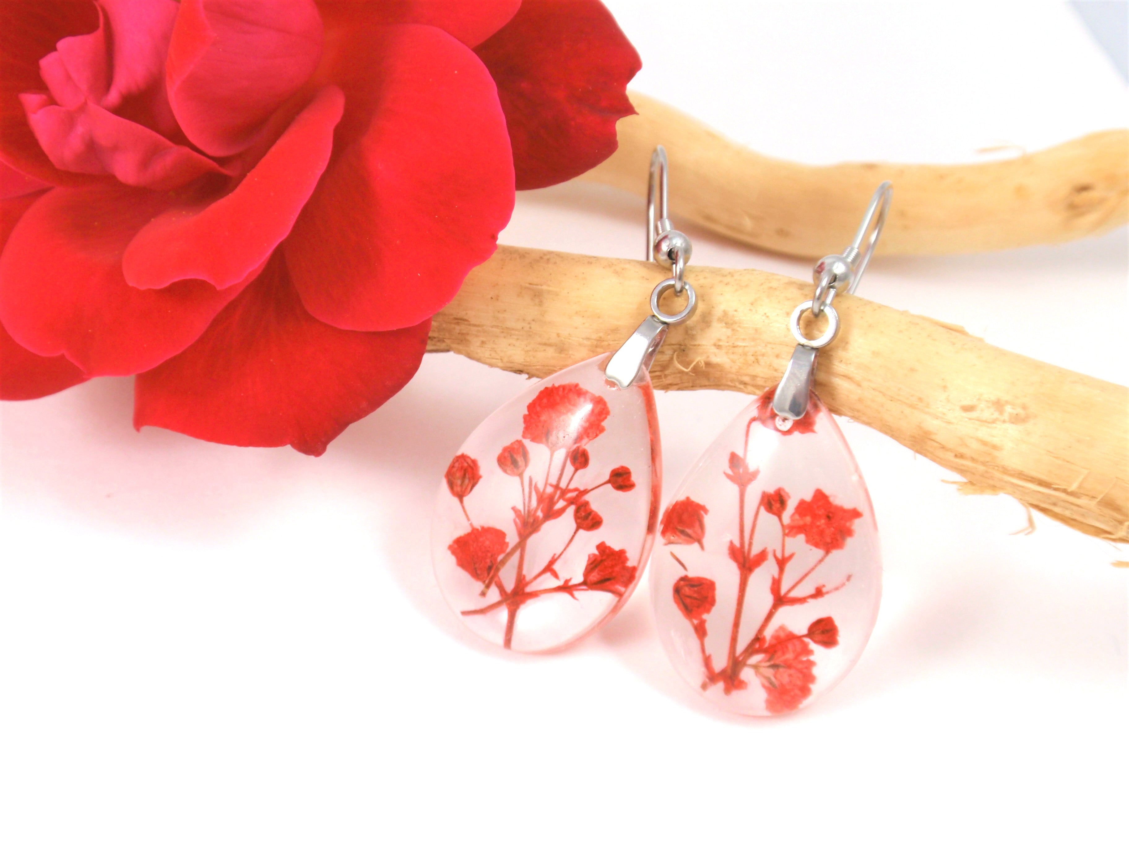 Dried bleeding heart earrings, Pressed flower earrings, Botanical earrings,  Real flower earrings, Hypoallergenic earrings