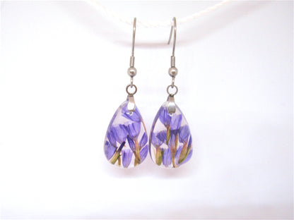 Real flower Resin Earrings, Purple flower earrings