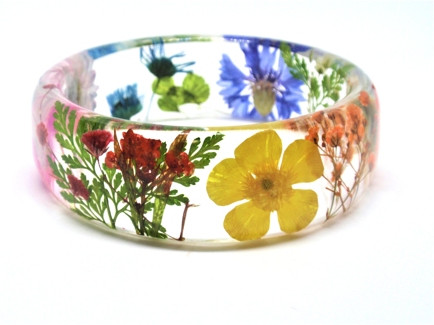 Real Flower Resin rainbow Bracelet, Pressed flower jewelry