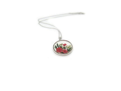 Circle red flowers necklace Handmade jewelry