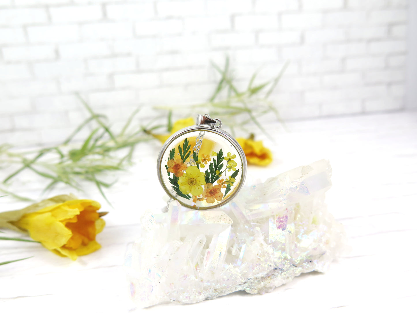 Yellow and orange flowers necklace Handmade jewelry