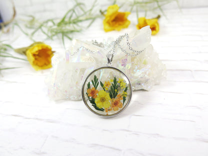 Yellow and orange flowers necklace Handmade jewelry