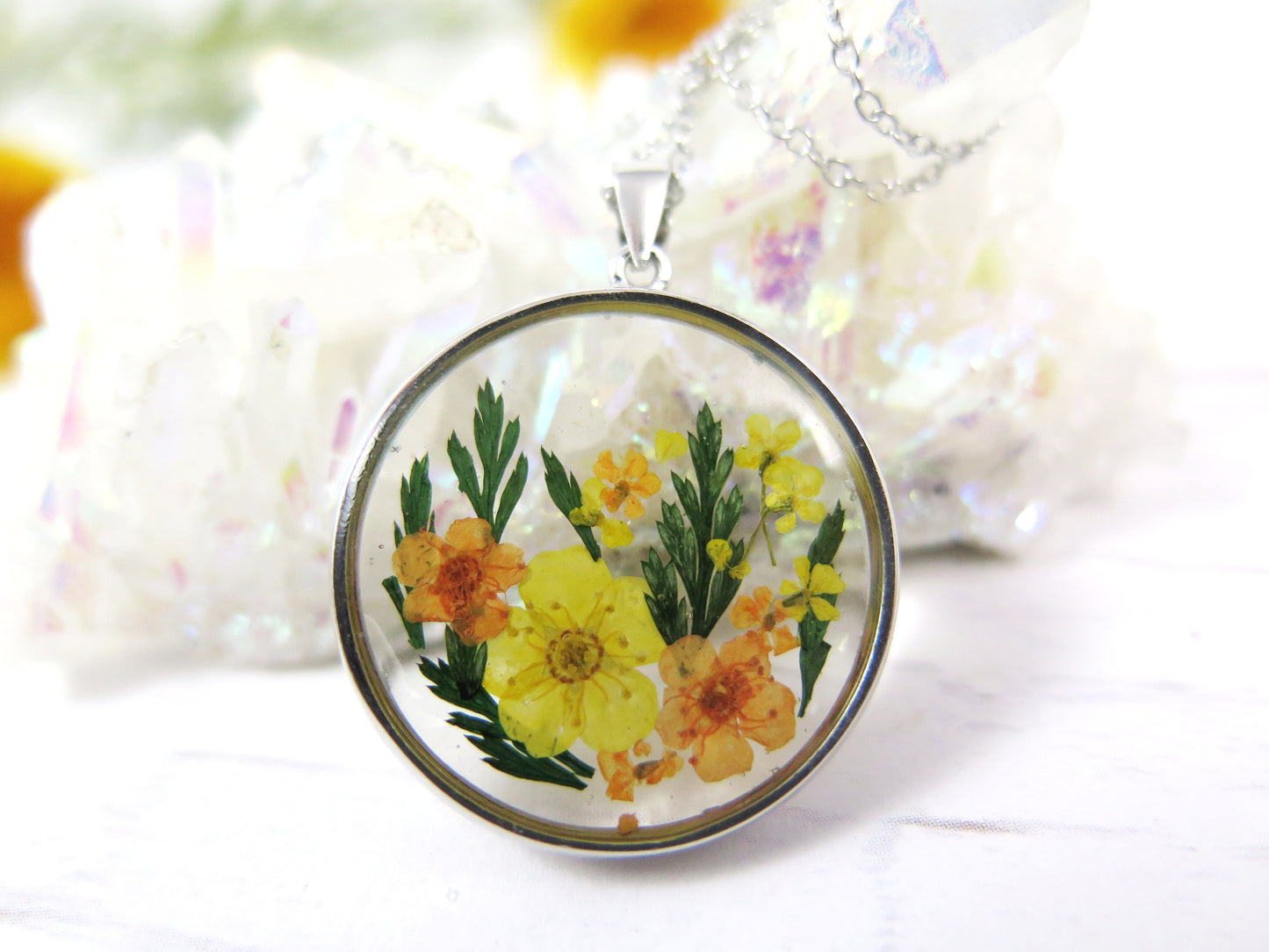 Yellow and orange flowers necklace Handmade jewelry