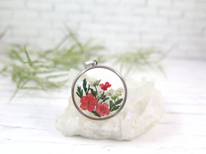 Circle red flowers necklace Handmade jewelry