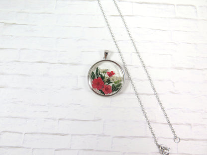 Circle red flowers necklace Handmade jewelry