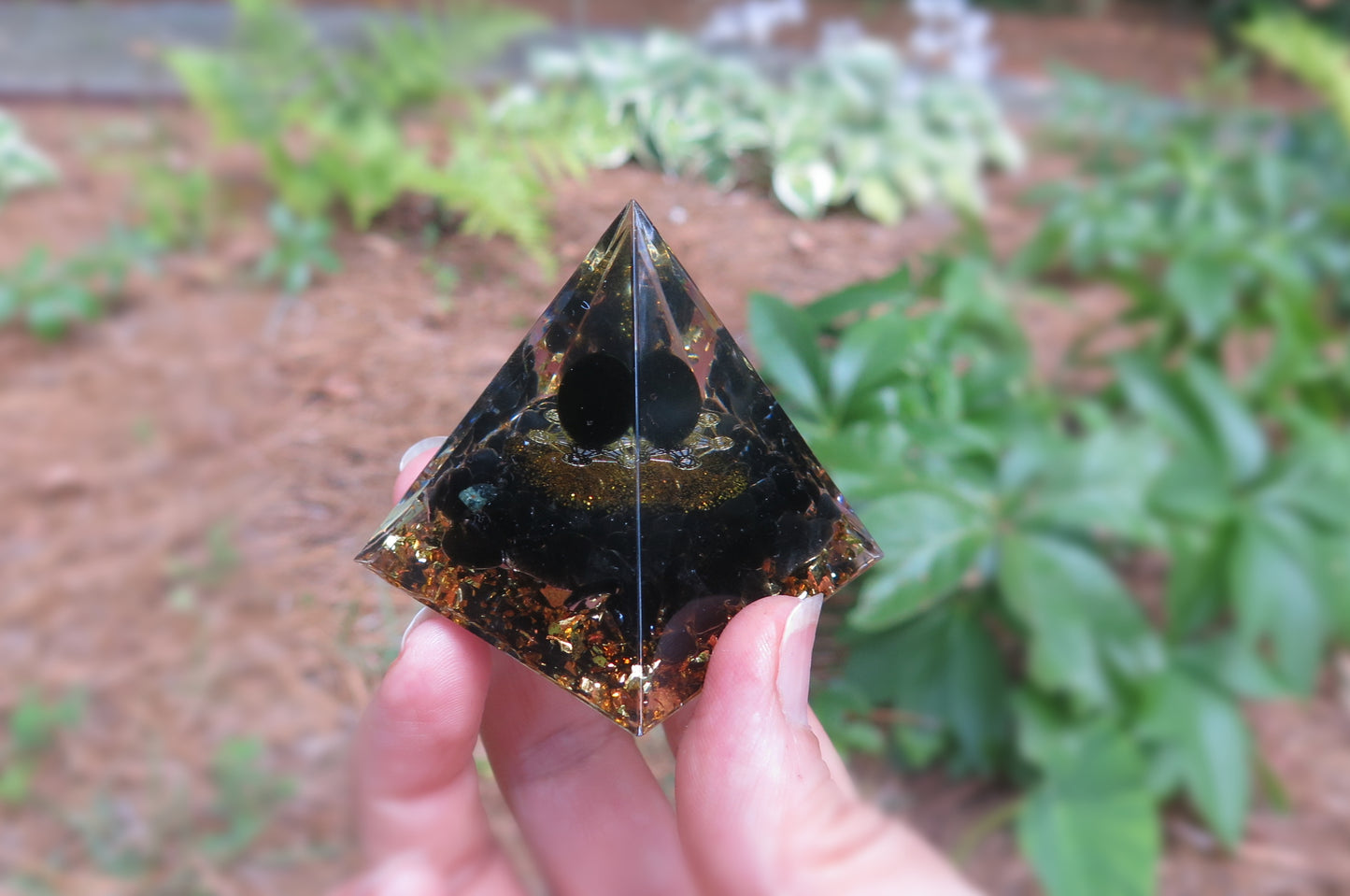 Black Obsidian Protecting Orgonite Pyramid