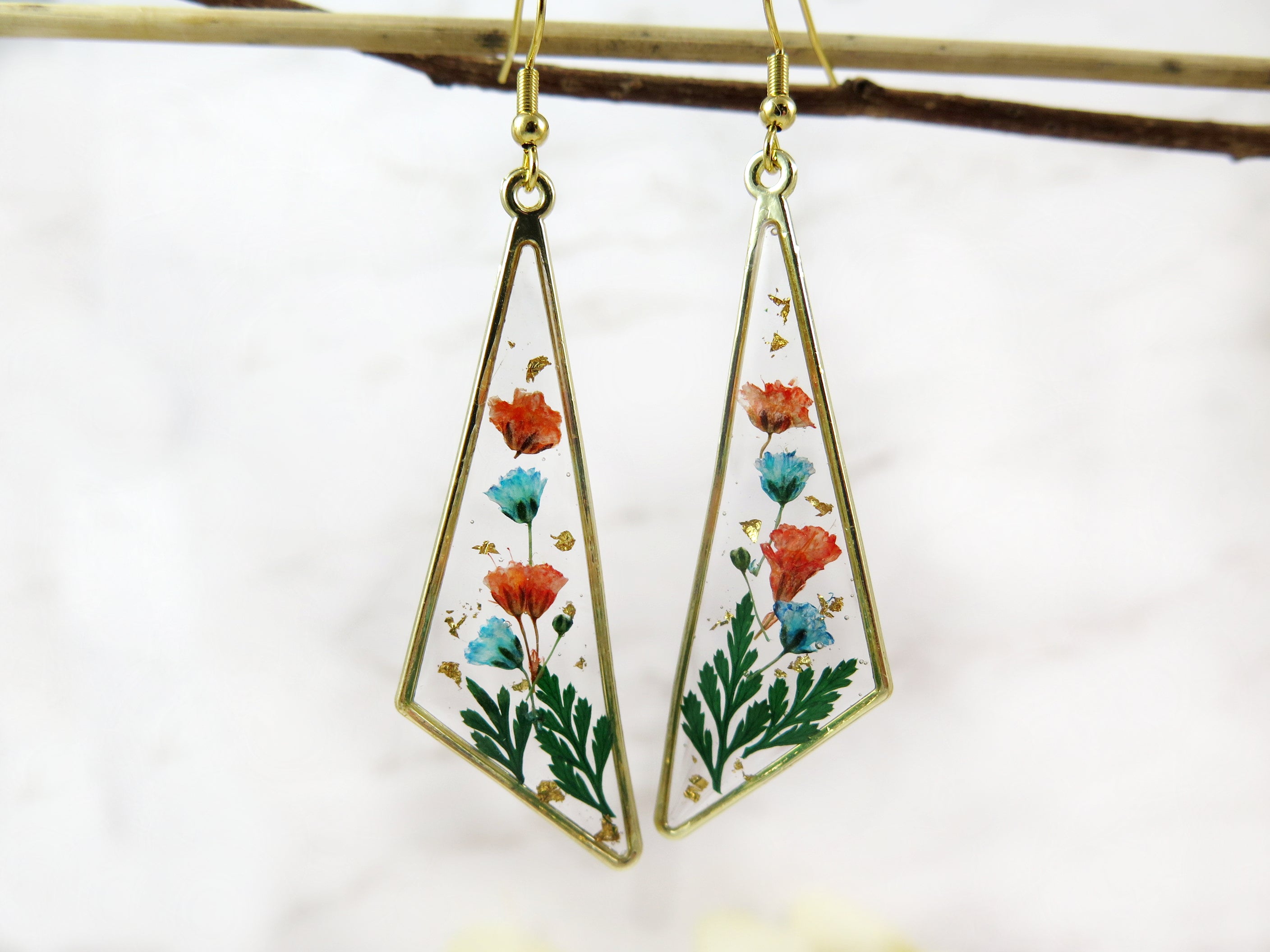 Resin dried online flower earrings