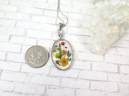 Summer flower oval necklace handmade jewelry