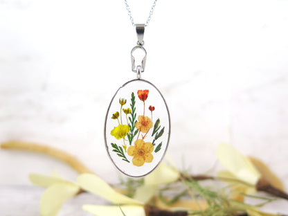 Summer flower oval necklace handmade jewelry