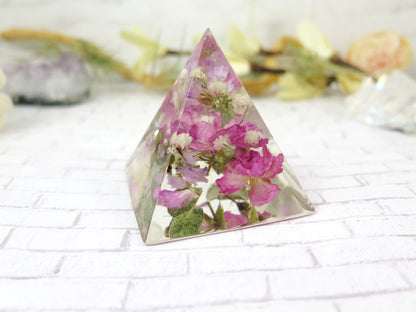Pink Roses pyramid, paperweinght desk decor real flower pyramid