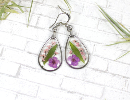 Pnk Flower resin earrings - teardrop dangle earrings