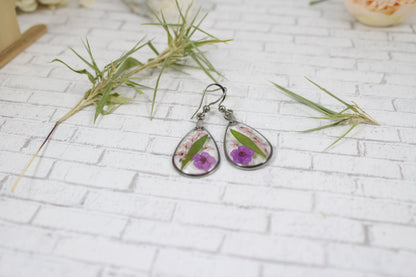 Pnk Flower resin earrings - teardrop dangle earrings