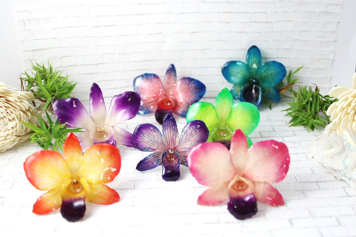 Orchid flower necklace -  Real Blue to Pink Orchid - Jewelry in Resin