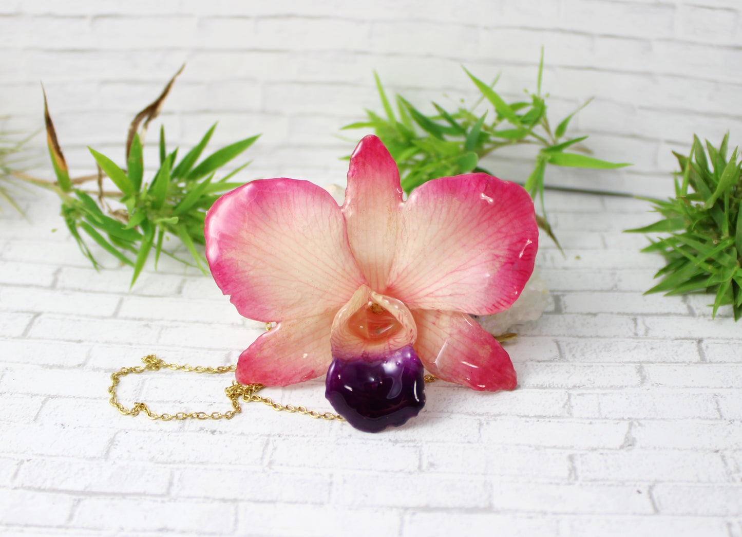 Dendrobium Orchid Botanical Jewelry - Pink Orchid Necklace