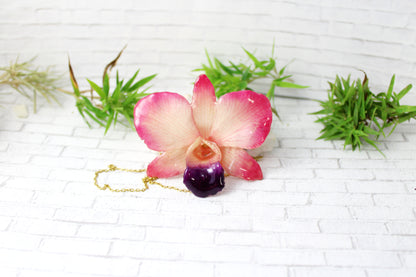 Dendrobium Orchid Botanical Jewelry - Pink Orchid Necklace