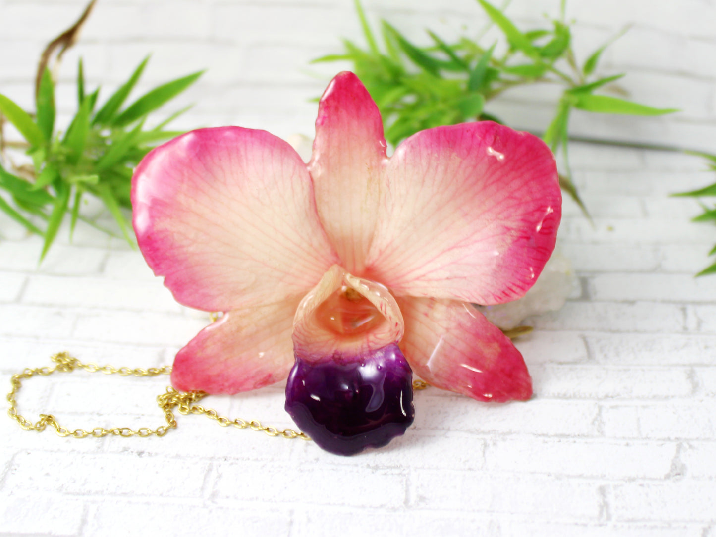 Dendrobium Orchid Botanical Jewelry - Pink Orchid Necklace