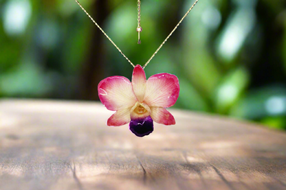 Dendrobium Orchid Botanical Jewelry - Pink Orchid Necklace