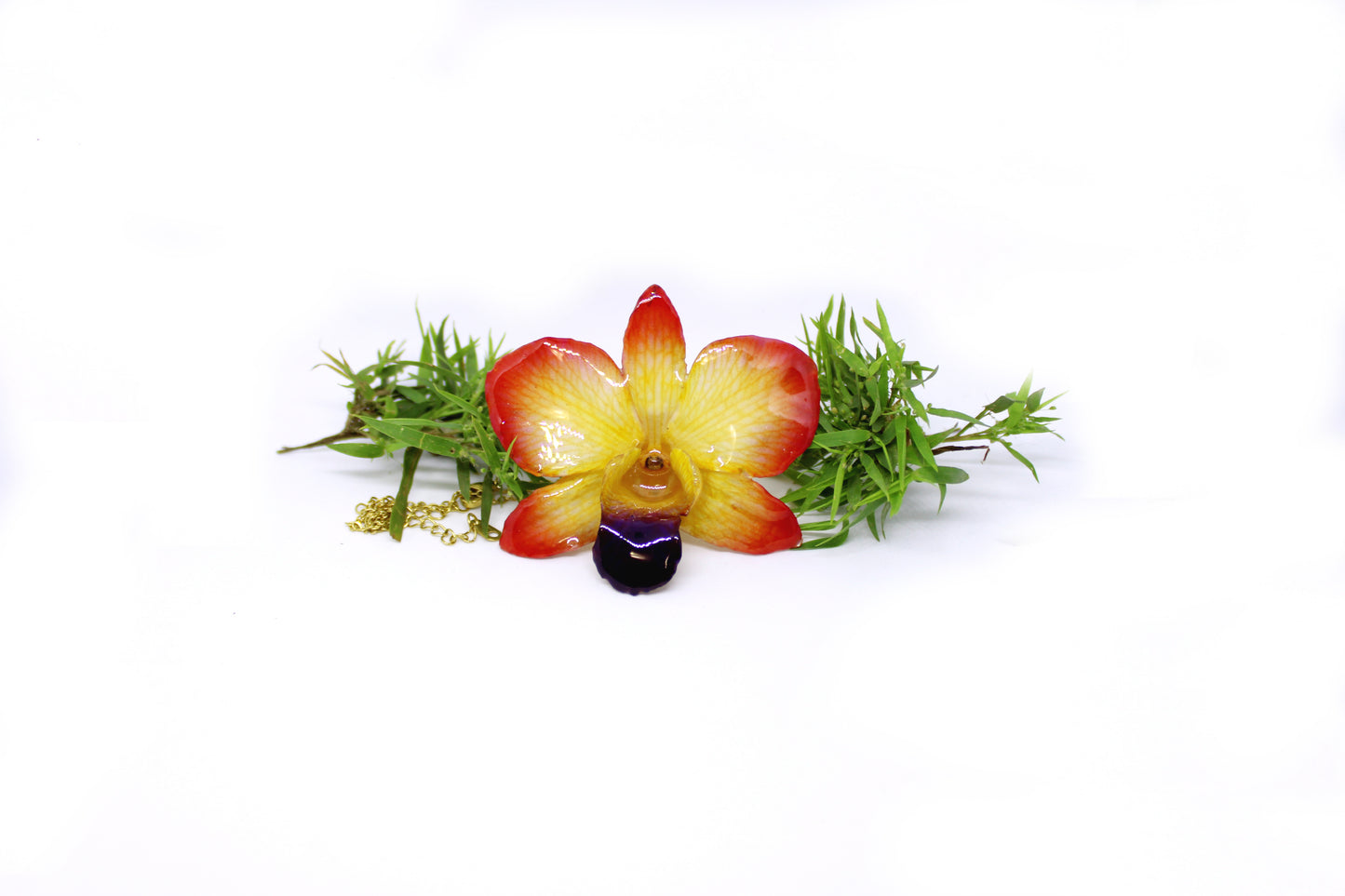 Real Orchid flower necklace Flower Jewelry in Resin Red Yellow