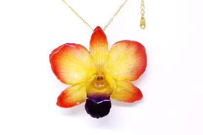 Real Orchid flower necklace Flower Jewelry in Resin Red Yellow