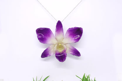 Real orchid necklace - Dendrobium Orchid nekclace deep purple