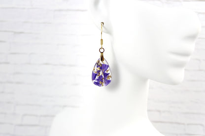 Purple flower dangle earrings | Handmade resin earrings