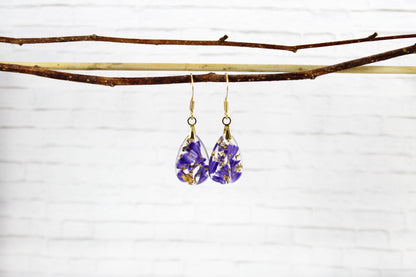 Purple flower dangle earrings | Handmade resin earrings