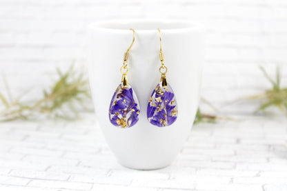 Purple flower dangle earrings | Handmade resin earrings