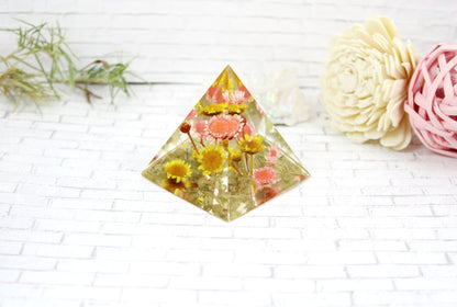 Flower paperweinght desk decor real flower home decor pyramid