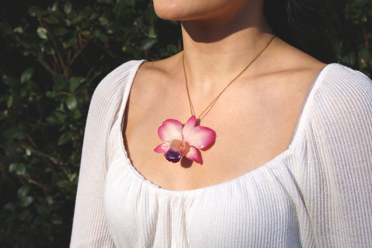 Dendrobium Orchid Botanical Jewelry - Pink Orchid Necklace