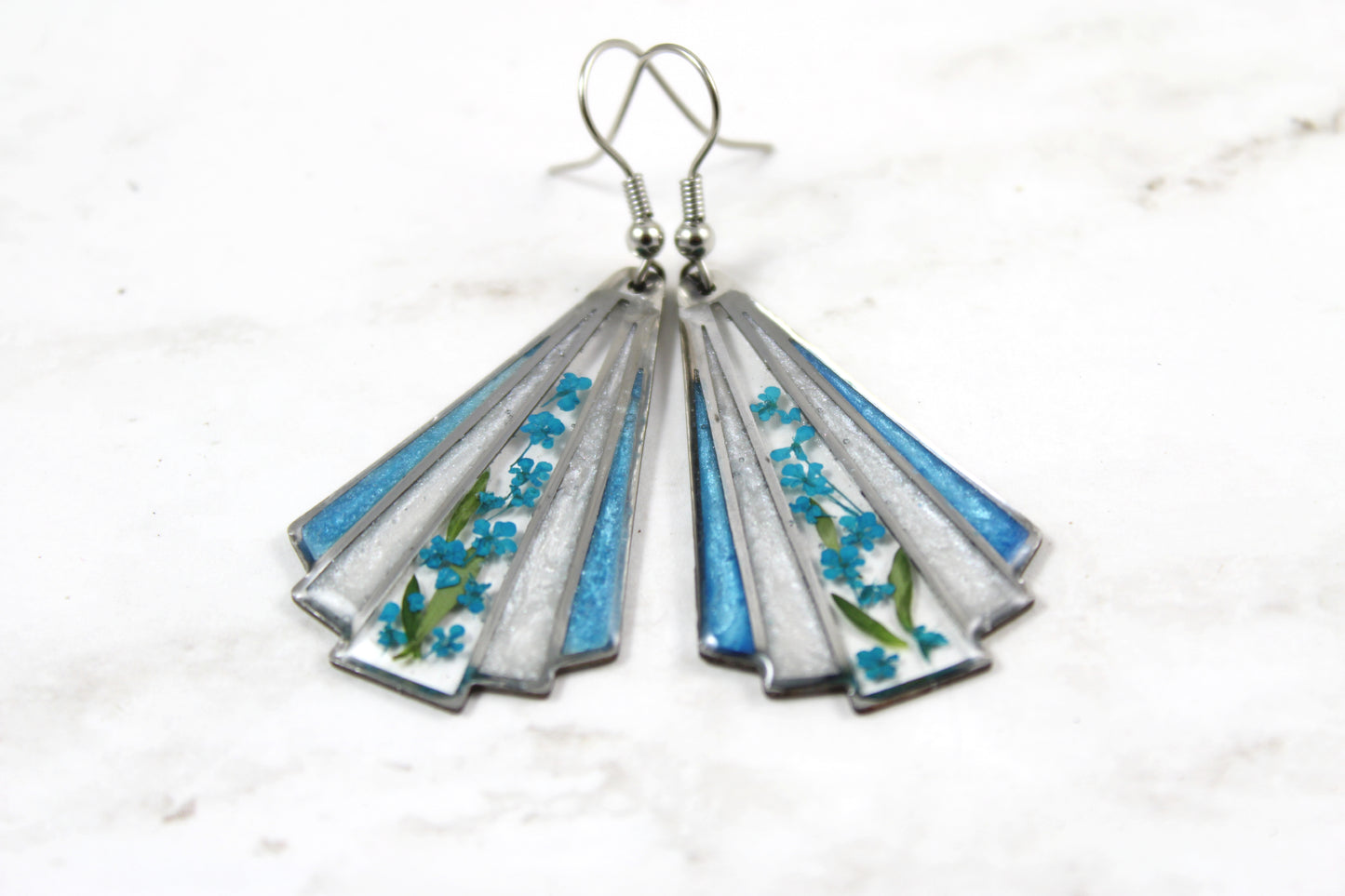 Geometric Earrings with Real Pressed Flowers