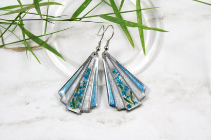 Geometric Earrings with Real Pressed Flowers