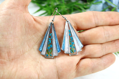 Geometric Earrings with Real Pressed Flowers