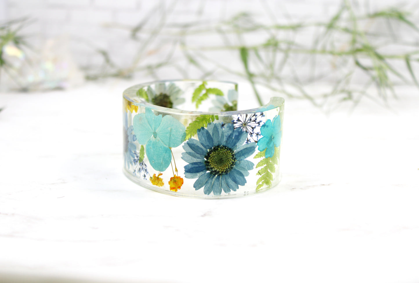 Handmade Flower Cuff Bracelet | Pressed Flower Bangle