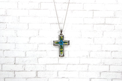 Cross Necklace Pressed Flower Resin Necklace: Gold/Silver Frame