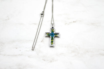 Cross Necklace Pressed Flower Resin Necklace: Gold/Silver Frame