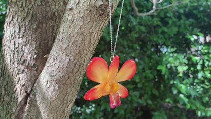 Real Orchid flower necklace Flower Jewelry in Resin Red Yellow