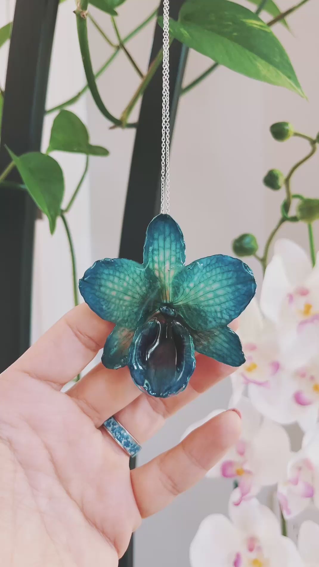 Blue Orchid Necklace Preserved orchid jewelry Unique gift for her