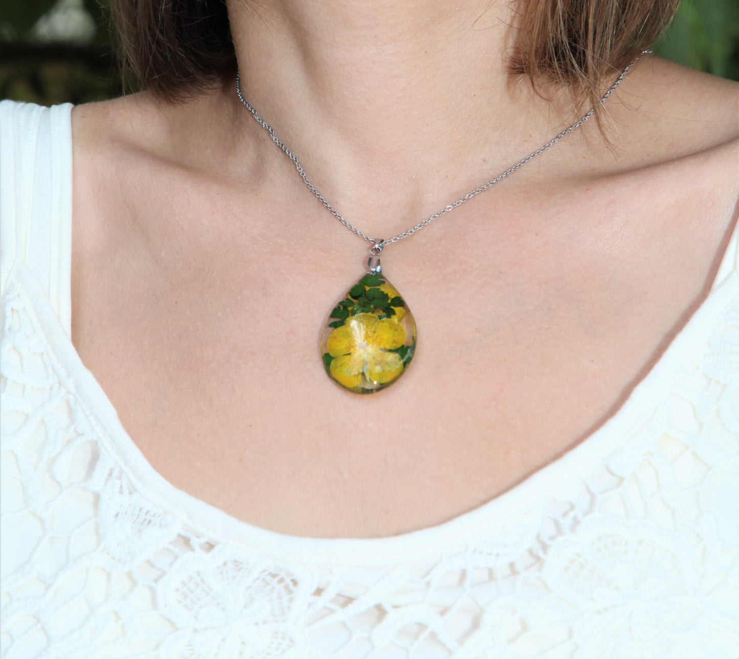Buttercup flower Resin Pendant, Pressed Flower Jewelry, Real flower Necklace